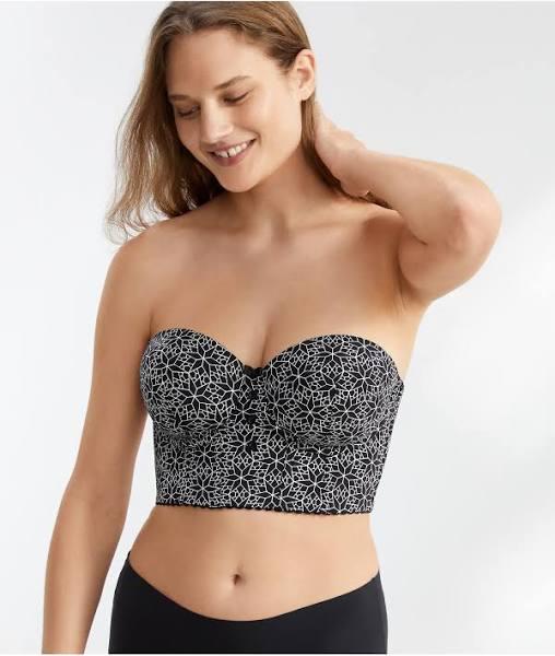 Parfait Marissa Lightly Padded Longline Strapless Bustier Bra in Black Mosaic Black 14G