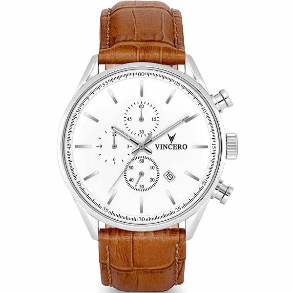 Vincero The Chrono S Chronograph Leather Strap Watch, 43mm Silver Tan