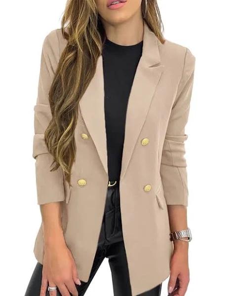 Hdieso Women's Solid Color Casual Long Sleeve Lapel Button Blazer Jacket