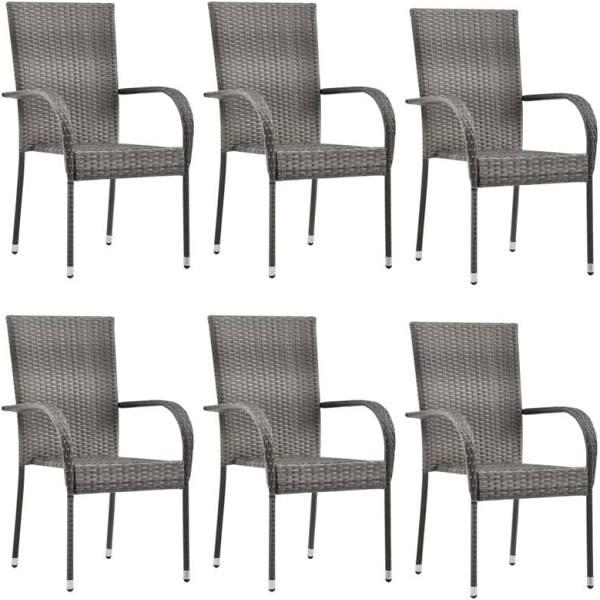 vidaXL - Stackable Outdoor Chairs 6 Pcs Poly Rattan - Grey