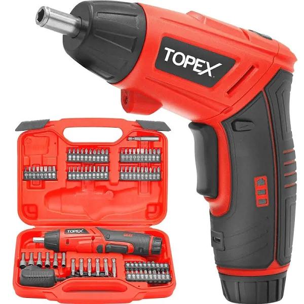 TOPEX 82 Piece Electric Screwdriver Set 4V Max Cordless Screwdriver Set CRV Screw Bits