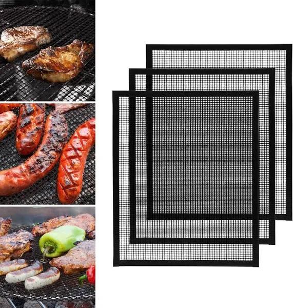 GWHOLE BBQ Grill Mesh Mat, 3 Pcs Non-stick BBQ Grill Mesh Reusable Teflon Grilling Net Barbecue Mat for Grilling, Cooking, Baking, Barbecue, 40 x 33