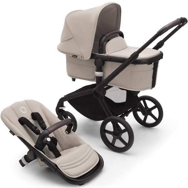 Bugaboo Fox 5 Bassinet and Seat Pram Black Base, Desert Taupe Fabrics, Desert Taupe Sun Canopy