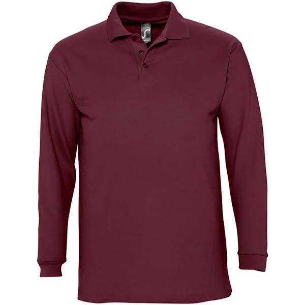 SOLS Mens Winter II Long Sleeve Pique Cotton Polo Shirt (Burgundy) (XL)