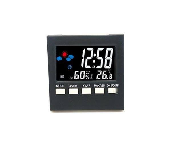 2159 Household Temperature and Humidity Display Alarm Clock Indoor Electronic Digital Display Multi-function Color Screen Clock(black)