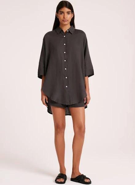 Nude Lucy Lounge Linen Longline Shirt Coal | Coyote Boutique XS