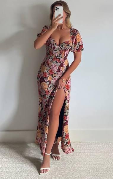 Lorie Midi Dress - Short Sleeve Cut Out Tie Back Dress in Boheme Floral - Showpo Day Dress Dresses