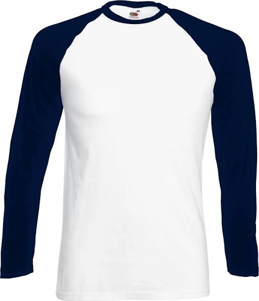 Fruit of The Loom Mens Long Sleeve Baseball T-Shirt White/Deep Navy M