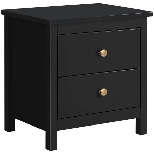 ALFORDSON Bedside Table Hamptons 2 Drawers Black - AfterPay & zipPay Available