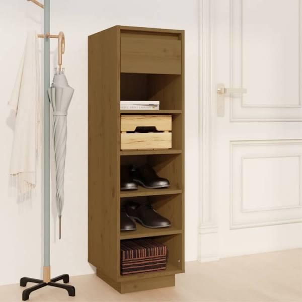 vidaXL Shoe Cabinet Honey Brown 34x30x105 cm Solid Wood Pine