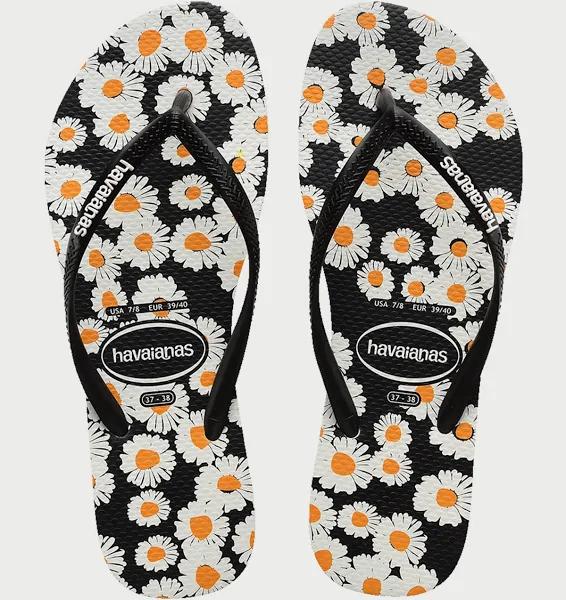 Havaianas Slim Daisy Caitii Thongs Black/White / 37/38