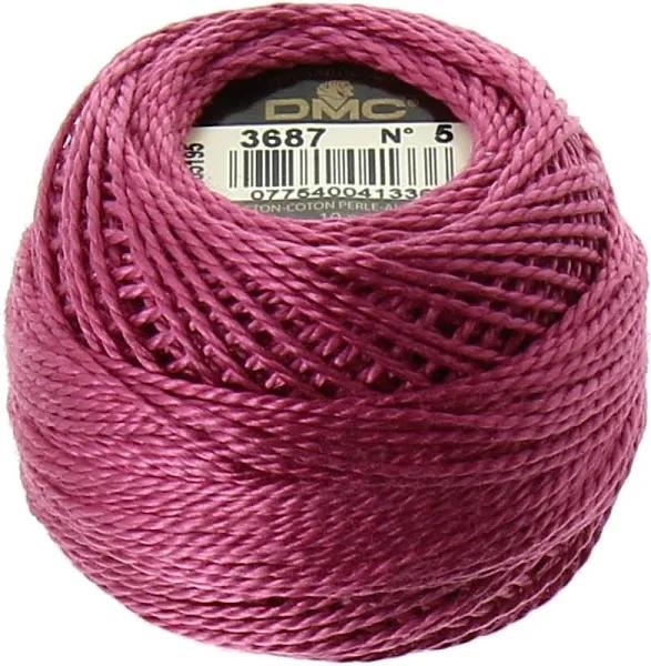 DMC Perle 5 Cotton #3687 Mauve 10g Ball 45m - Mauve - 3687, Mauve