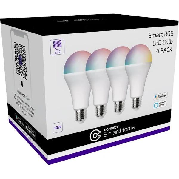 Connect Smart 4 Pack 10W E27 RGB LED Light Bulb