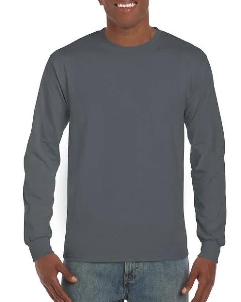 Men's Premium Cotton Long Sleeve T-Shirt Charcoal - Gildan GN186 - Size S