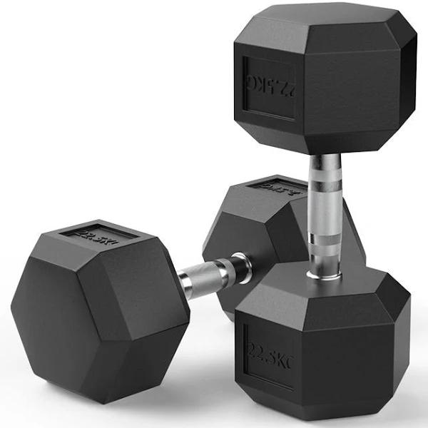 22.5kg Reeplex Rubber Hex Dumbbell Pair