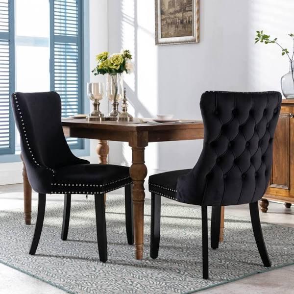 2x Velvet Upholstered Dining Chairs Tufted Wingback