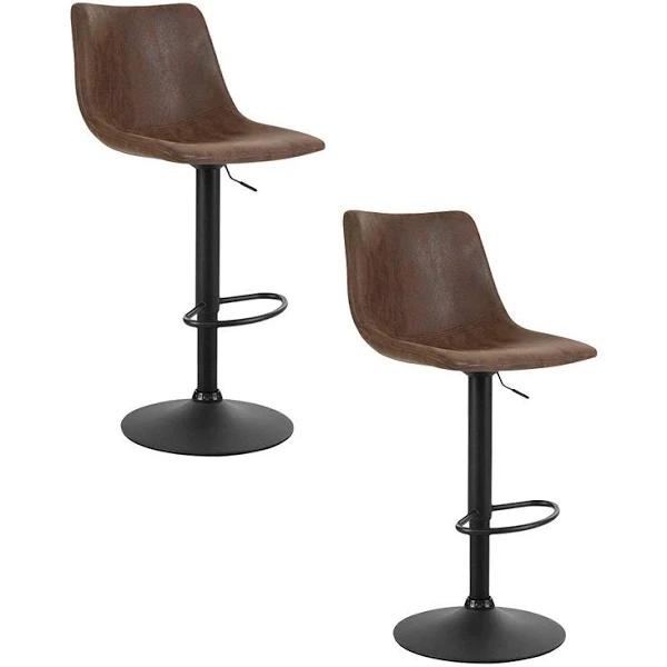 Artiss 2x Bar Stools Vintage Leather Swivel Gas Lift Brown