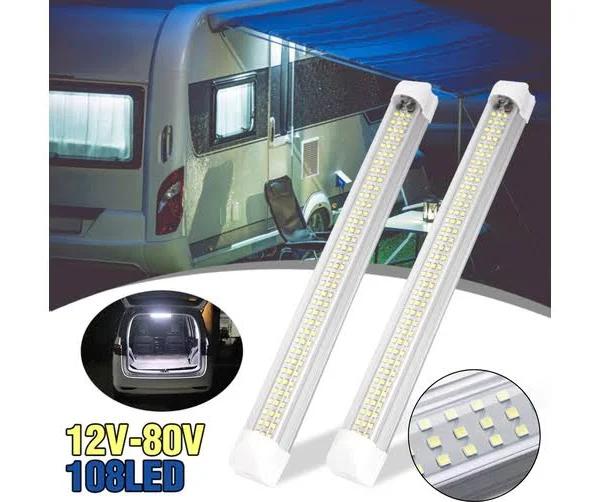 2x LED Strip Lights Bar Car 12V Camping Light Interior Lamp Caravan Boat Fishing