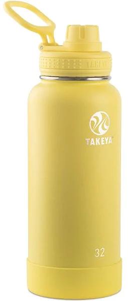 Takeya Actives 32 oz Vacuum Insulated Stainless Steel Water Bottle with Spout Lid, Premium Quality, Canary