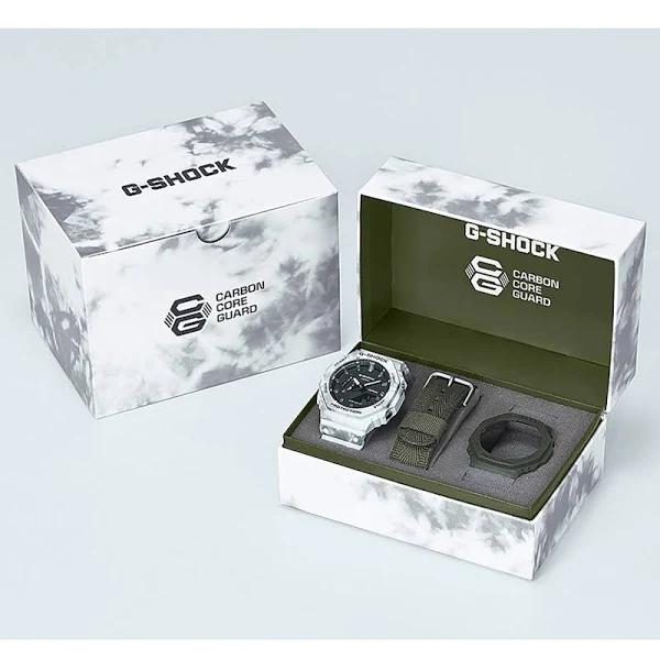 G-Shock Men's White Watch Gae-2100Gc-7Ajr Genuine Casio With Grunge Snow Camouflage Box Set