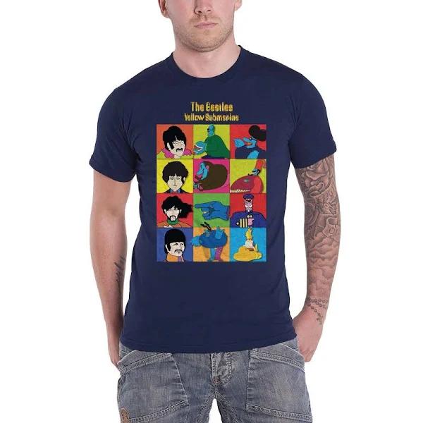 The Beatles T Shirt Yellow Submarine Characters Logo Official Mens Navy - XL