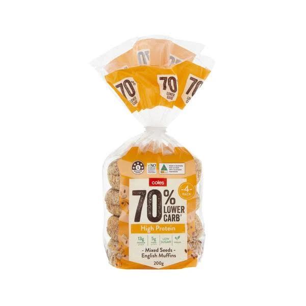 Coles 70% Lower Carb English Muffins 4 Pack 200g