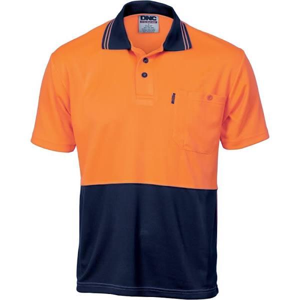 DNC HiVis Two Tone Cool Breathe Polo Shirt, Short Sleeve 3811, Orange/Navy / L