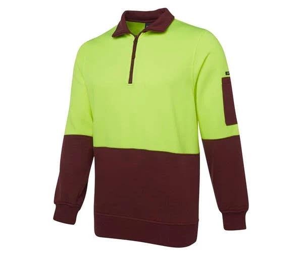 JB's Wear - Hi Vis 1/2 Zip FLEECY-Lime / Maroon-s