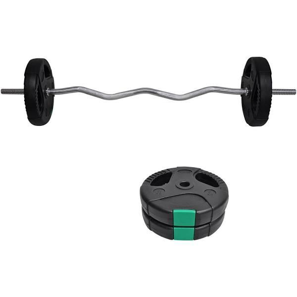 Total 15kg - 120cm Curl Barbell Bar Weight Set + 5kg x 2 Weight Plate