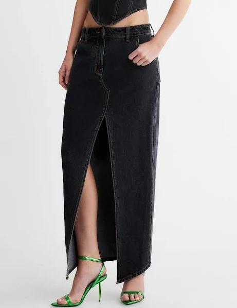 Lioness - Barbie Split Midi Skirt in Charcoal Denim