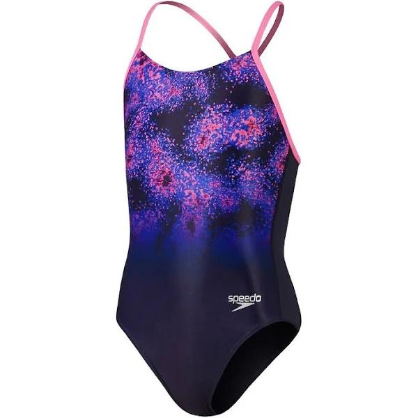 Speedo Lane Line Back One Piece - Navy/Pink/Cobalt - Girls 08