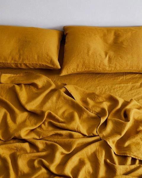 Turmeric 100% Flax Linen Fitted Sheet - Super King - Bed Threads