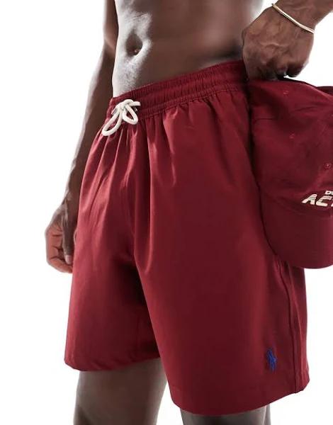 Polo Ralph Lauren Traveler Icon Logo Swim Shorts in burgundy-Red