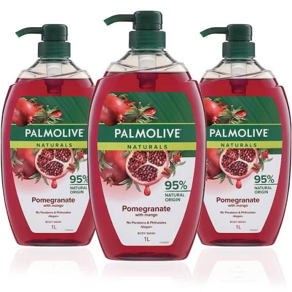 Palmolive Naturals Body Wash 3L (3x1L), Pomegranate With Mango, Soap Free Shower Gel, No Parabens Phthalates or Alcohol