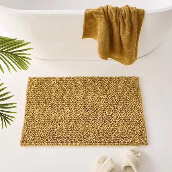 Adairs Microplush Mustard Bobble Bath Mat - Bath Mat