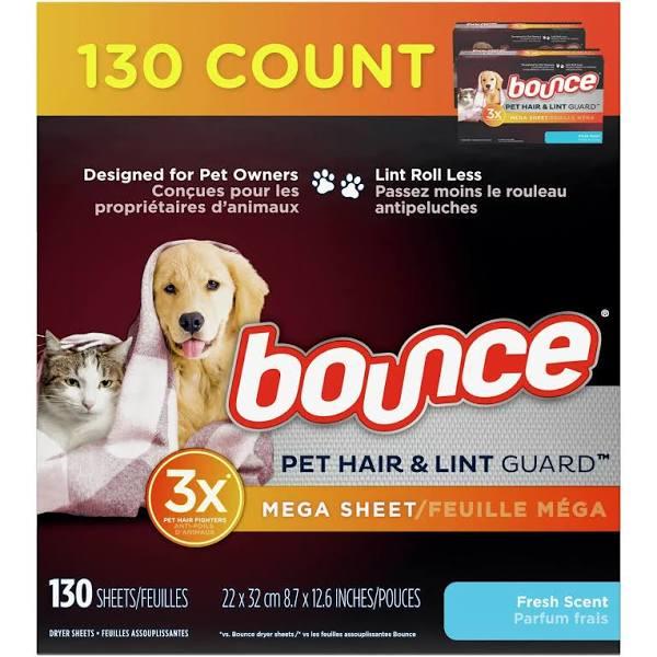 Bounce Dryer Sheets, Pet Hair & Lint Guard, Fresh Scent, Mega - 130 sheets