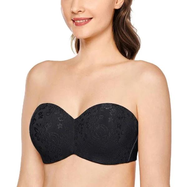 DELIMIRA Bra Black Floral Underwire Strapless Bra 36DD