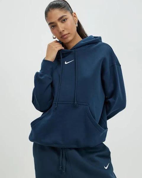 Nike Womens Phoenix Fleece Oversized Pullover Hoodie Navy XS