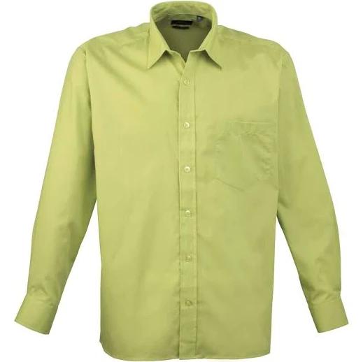 Premier Mens Long Sleeve Formal Plain Work Poplin Shirt Lime 19