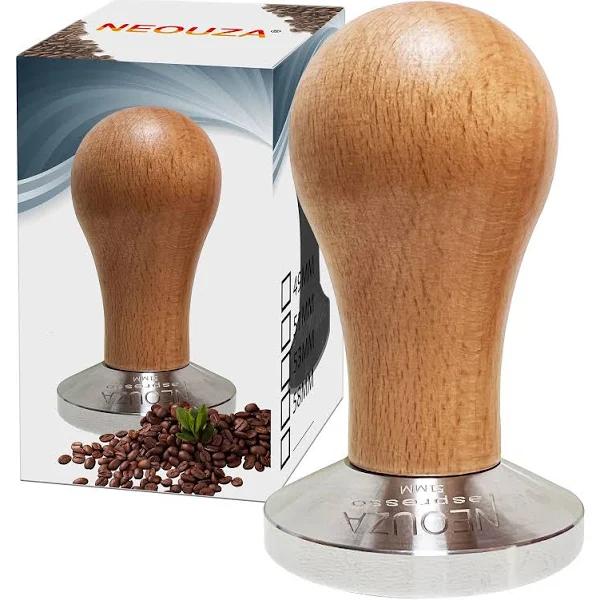 NEOUZA Coffee Machine Espresso Tamper Barista Coffee Powder Bean Press Wooden Handle 304 Stainless Steel Flat Base (51mm)