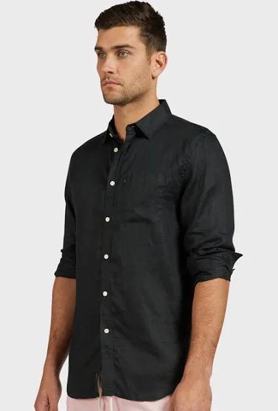 Academy Brand - Hampton Long Sleeve Linen Shirt in Black