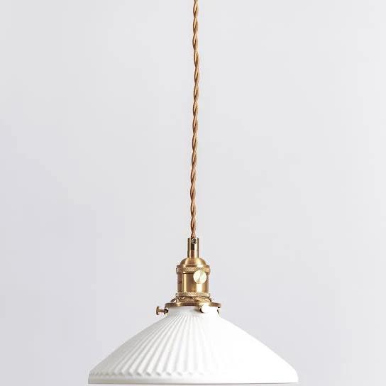 Ivory and Deene Gold Ceramic Pleated Pendant Light - Hollie