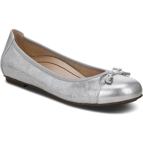 Vionic Women's Ballet Flat Silver Metallic Minna Leather Flat 8.5 M