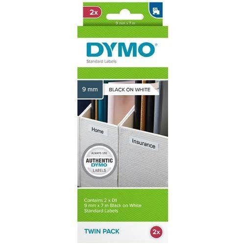 Dymo D1 Label Tape 9mmx7m Black On White 2 Pack