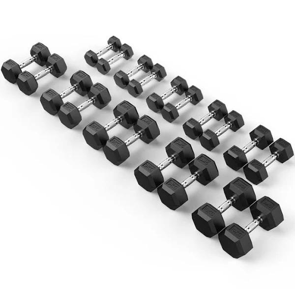 1-10kg Rubber Hex Dumbbell Set - AfterPay & zipPay Available