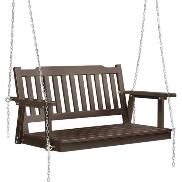 Gardeon Porch Swing Chair with Chain Garden Bench Outdoor Furniture Wooden Brown