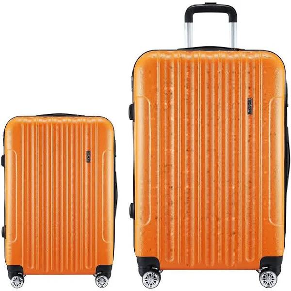 2 Pcs Luggage Set Travel Suitcases Hard Carry On Rolling Trolley Lightweight With TSA Lock Orange