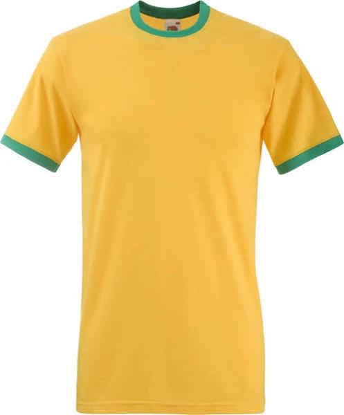 Fruit of The Loom Mens Ringer Short Sleeve T-Shirt Sunflower/Kelly Green 3XL Cotton Mens T-Shirt