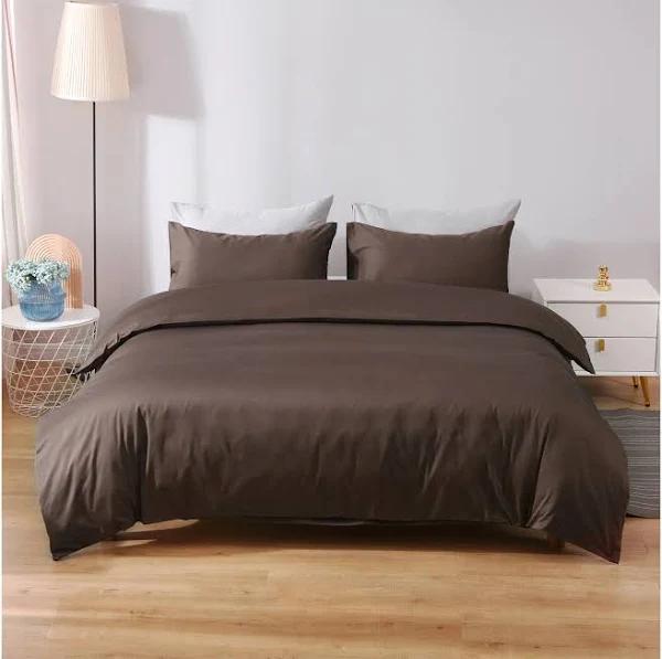 Justlinen Luxury Cotton 500TC Super King Size Quilt Cover Set Duvet Cover Bedding Set-Chocolate - AfterPay & zipPay Available