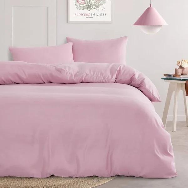 Wake in Cloud - Dusty Pink Quilt Cover Set, 1000TC Ultra Soft Microfiber Doona Cover Bedding Set in Solid Plain Color (3pcs, Queen Size)